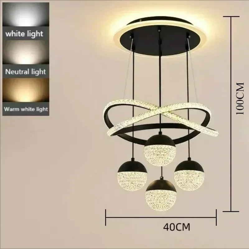 LED Pendant Light with Remote Control Three Color Dimming Simple Living Room Dining Room Bar Counter Staircase Pendant Light