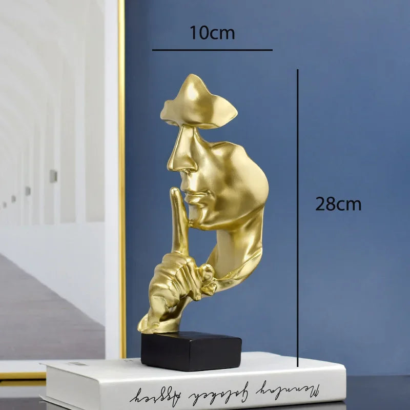 Home Decor Thinker Statue Sculpture Silence Is Gold Figurines Resin Retro  For Office Study Living Room Abstract Face Ornaments
