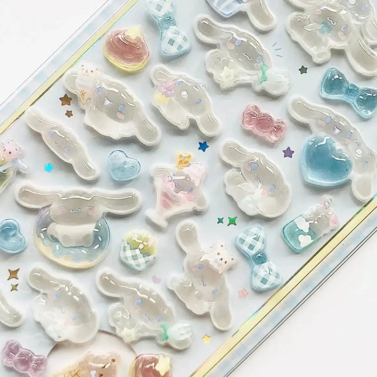 3D Sanrio Hellokitty Kuromi Cinnamoroll Stickers Cute Anime Transparent Jelly Crystal Decorative Sticker Phone Case DIY Kids Toy