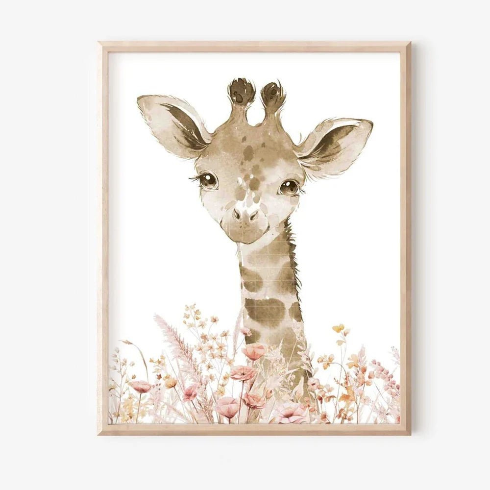 Nordic Modern pink Cute Animal Elephant Giraffe Cat Prints Canvas Painting Poster For Living Room Play Room Kids Room Home Decor