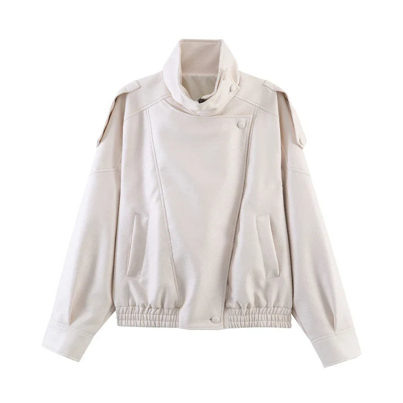 HH Autumn Faux Leather Jacket For Women Casual Solid Long Sleeve Zipper Pu Leather Coats New Fashion Female Streetwear