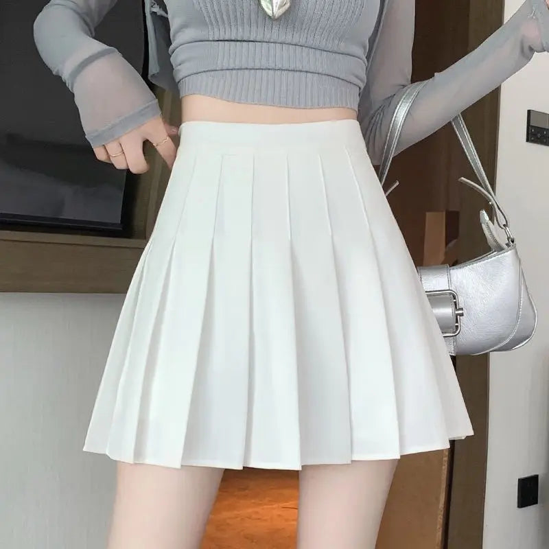Pleated Mini Skirt with Shorts Women's High Waist A-Line Skater Skort White Black Pink Sporty School Uniform New Fashion HotSale
