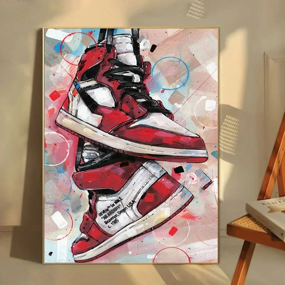 Classic Abstract Wall Art, Graffiti Popular Fashion Sneakers, HD Canvas Print Poster, Home Living Room Bedroom Decoration