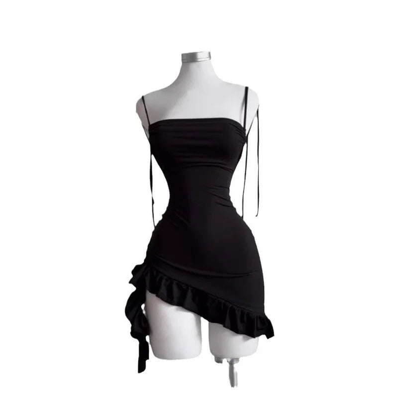 2026 Sexy Sleelveless Backless Mini Dress Women Summer Europe America Lace Up Bodycon Dresses High Street Party Club Black Dress