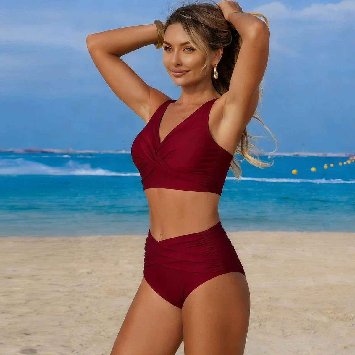 VigoBreviya 2026 Sexy Solid Strapped Swimwear Women Cross Push Up Bikini Set Brazilian Lady Swimsuit High Waist Beach Bath Suit
