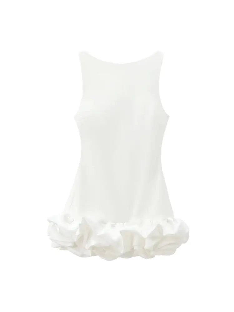 Women's Patchwork Voluminous Mini Dress, O-Neck, Backless With Zipper, Female Dresses, Sexy Fashion