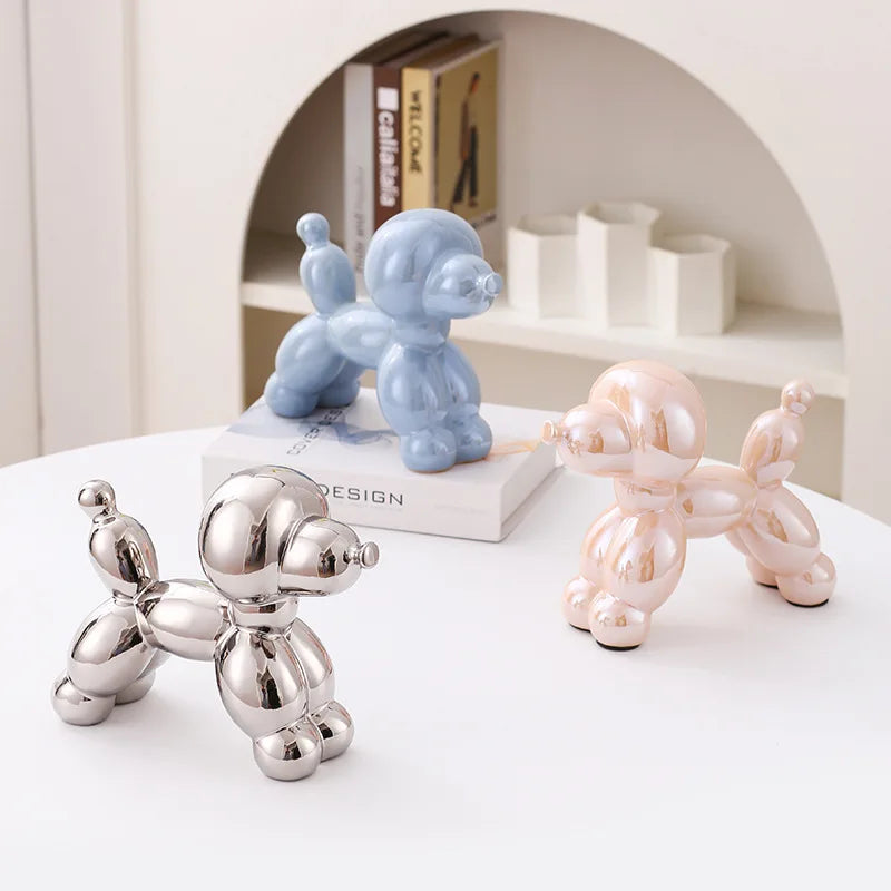 12.5cm Mini Ceramic Poodle Abstract Ornament Creative Sculpture Study Room Statue Home Office Accessories Festival Decoration