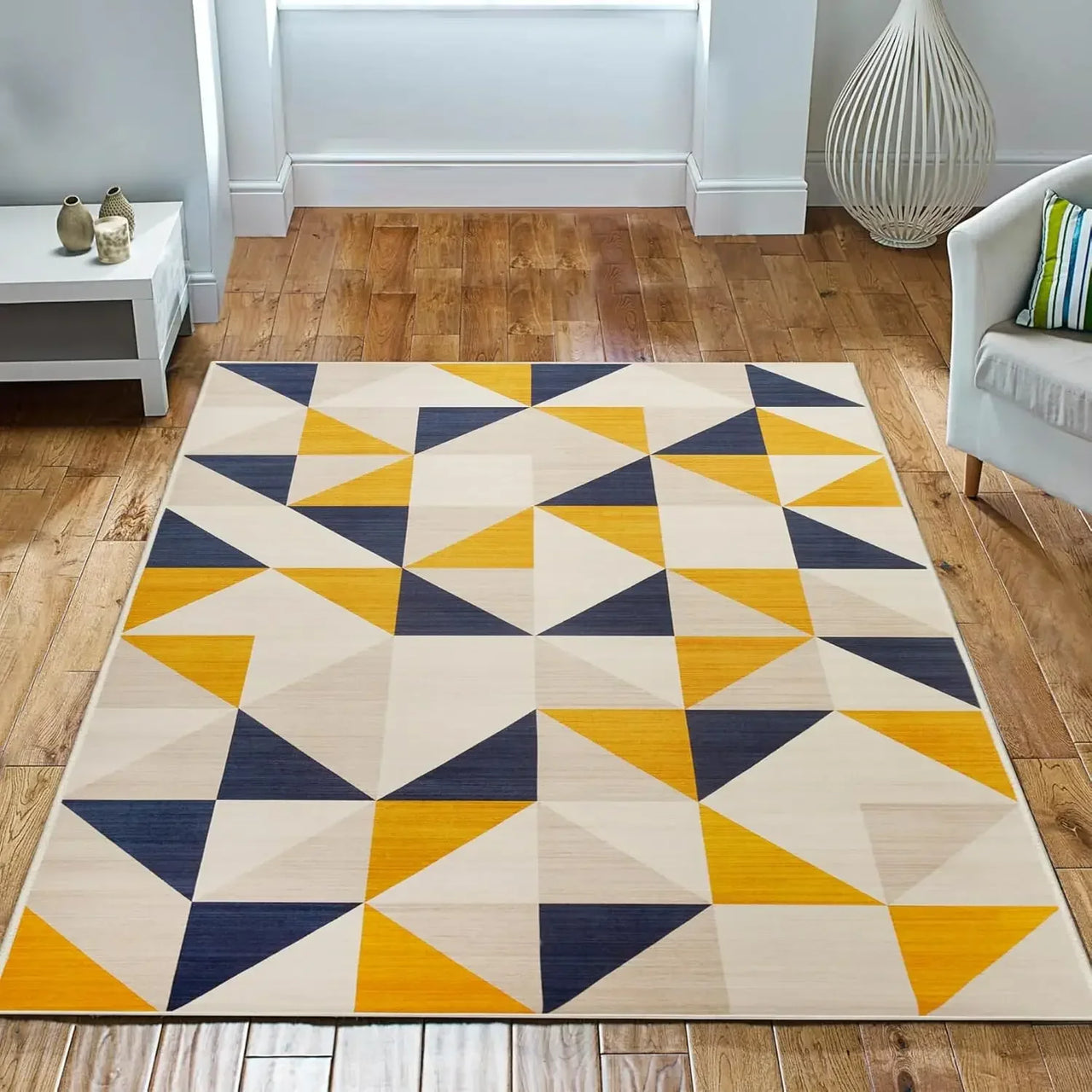VIKAMA Geometric Style Living Room Carpet, Durable And Slip-Resistant Sofa, Coffee Table Rug, Bedroom Floor Mat, Home Decoration