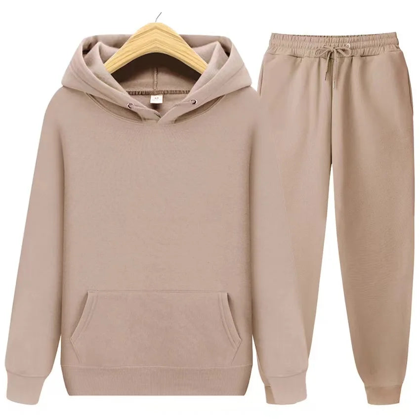 2025 New Men's Autumn/Winter Collection Solid Color Hoodie+Pants Two Piece Fashion Casual Sports Set Size s-3XL
