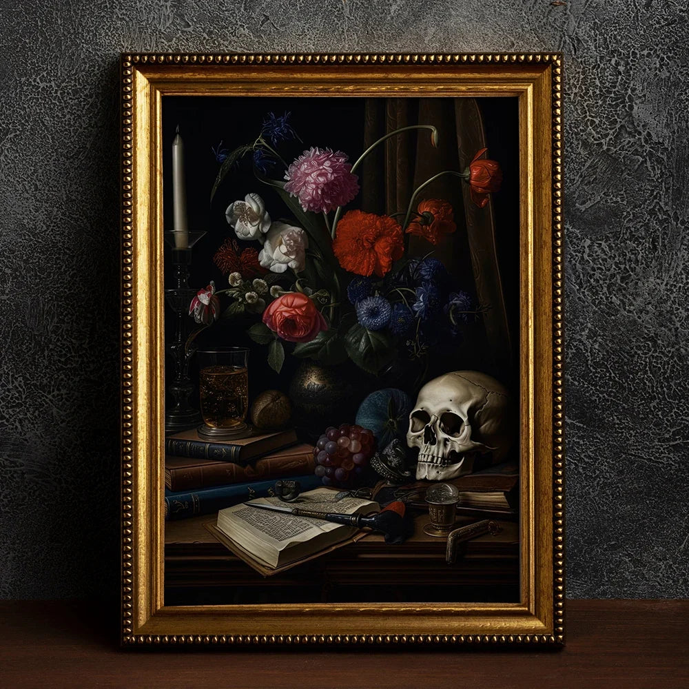Retro Crow Witch Bat Skull Dark Academia Gothic Victorian Style Wall Art Canvas Painting Poster Print Halloween Gifts Room Decor