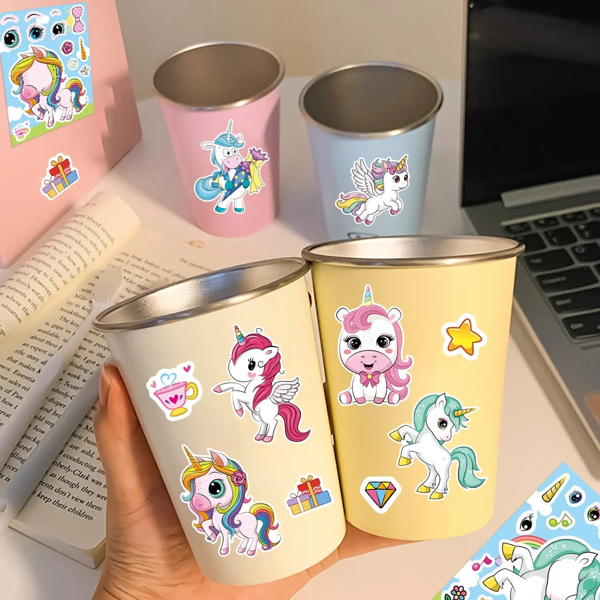 8/16/24PCS Cartoon Rainbow Unicorn DIY Collage Stickers Decorative Mobile Tablets Skateboards Waterproof Stationery Stickers