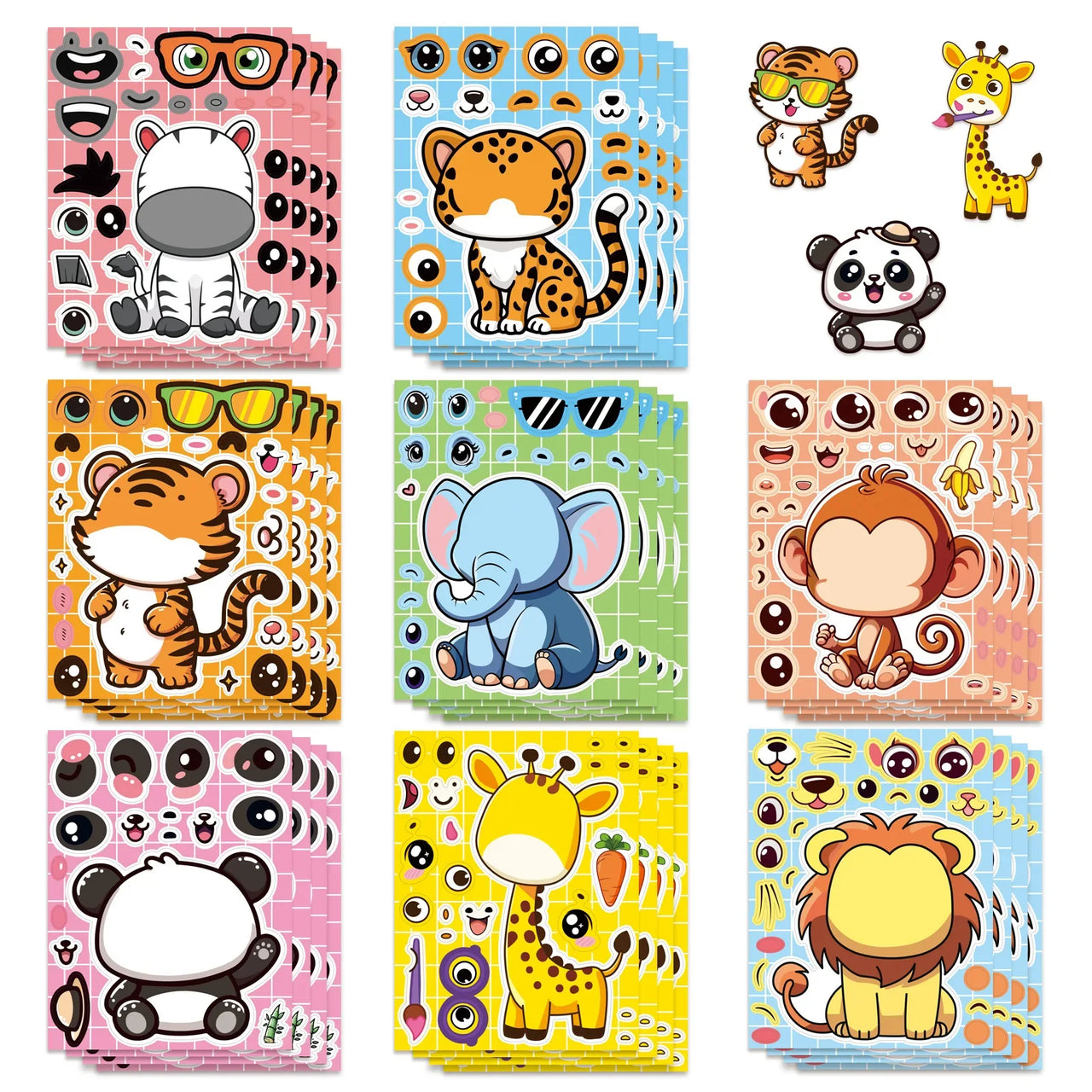 8/16/24PCS Cartoon Animal Puzzle Stickers Make a Face Cartoon Decals Stationery Notebook Phone Laptop Decoration Stickers