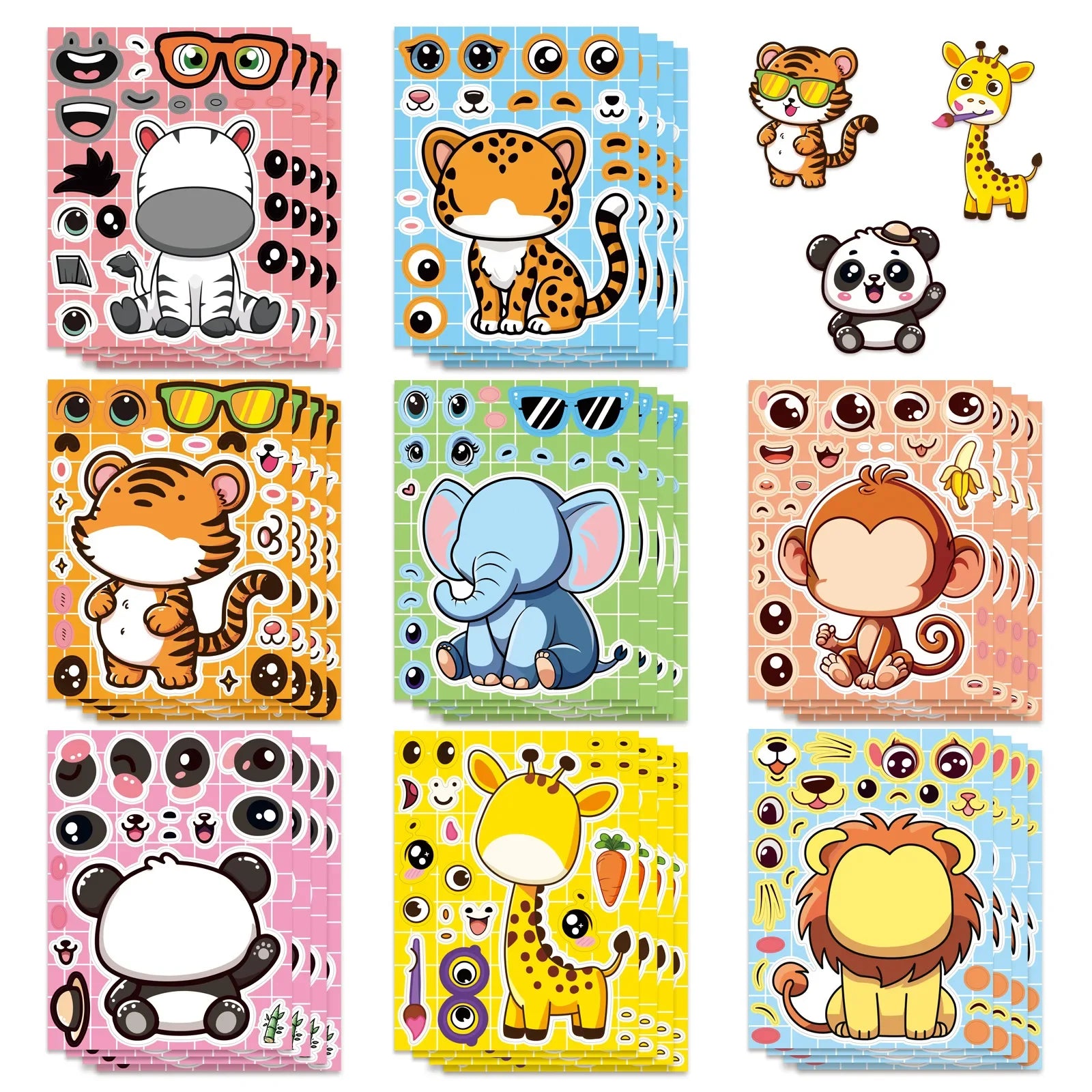 8/16/24PCS Cartoon Animal Puzzle Stickers Make a Face Cartoon Decals Stationery Notebook Phone Laptop Decoration Stickers