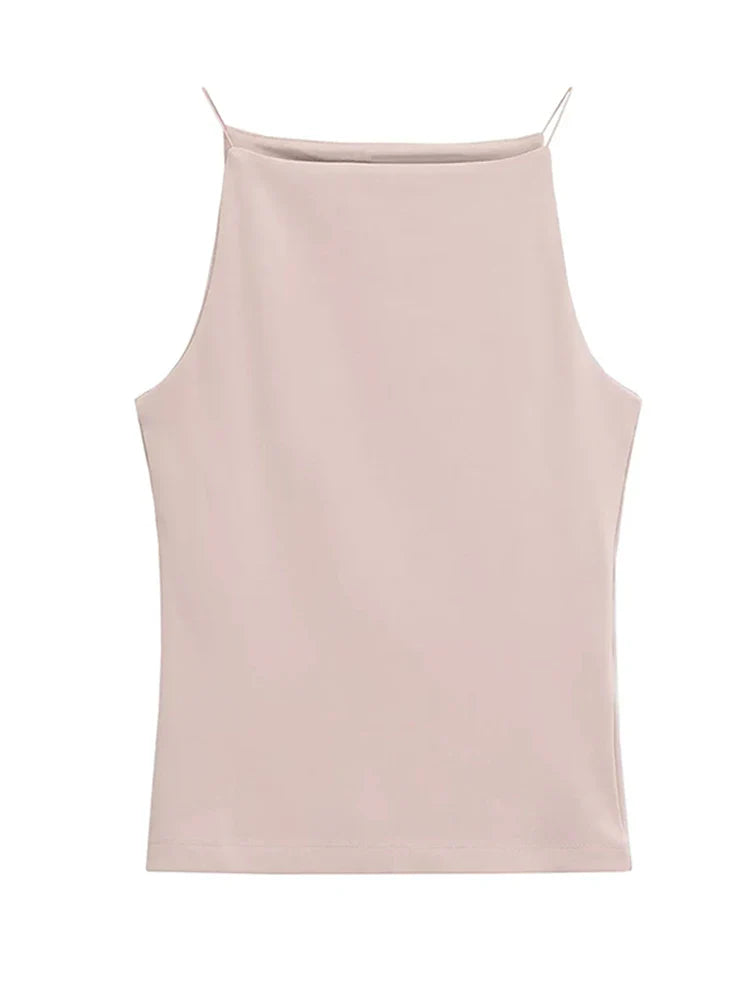 Women's Halter Tank Top Sleeveless Thin Straps Solid Color Camisole Fashion Female Top