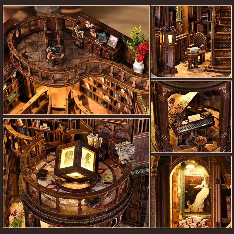 DIY Dream Study Book Nook - Wooden 3D Puzzle Bookend Kit, Creative Handmade Bookshelf Insert Model House Gift