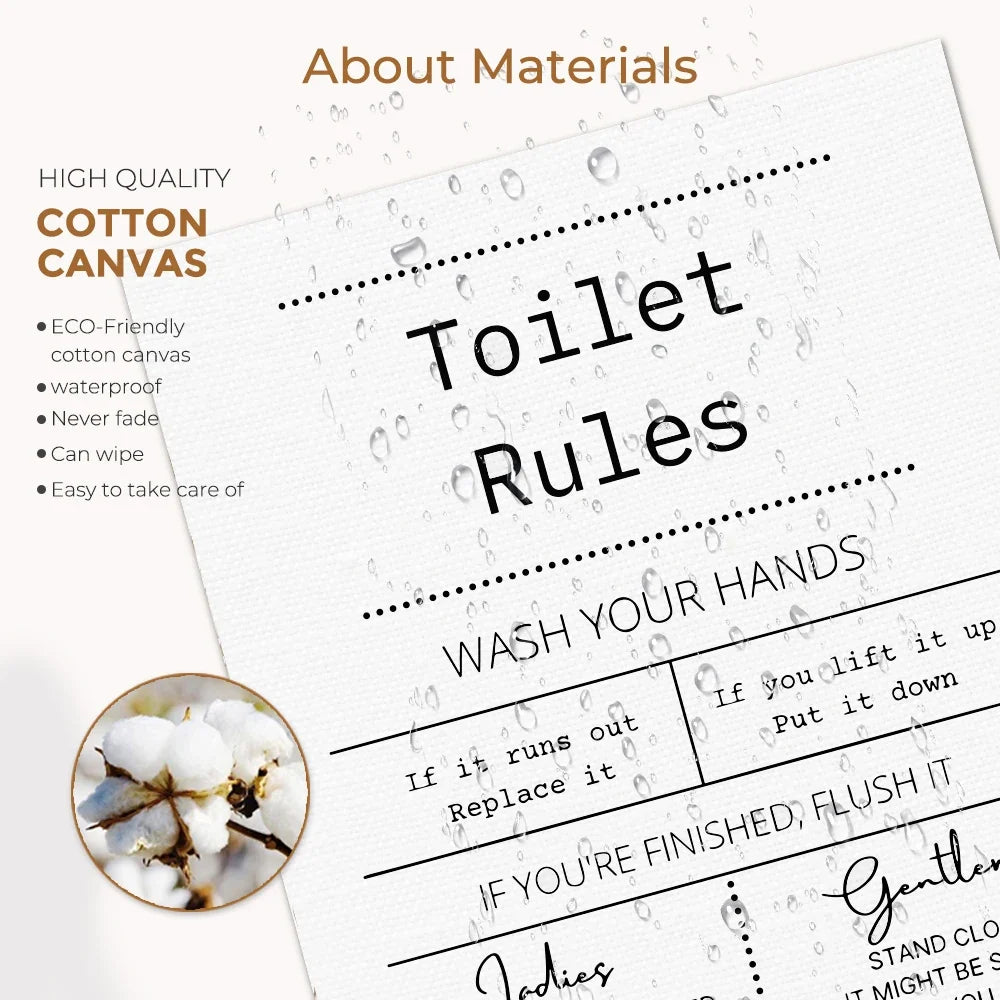 Black and White Modern Funny Nakey Naked Toilet Rules Quote Wall Art Canvas Painting Posters For Bathroom Room Home Decor