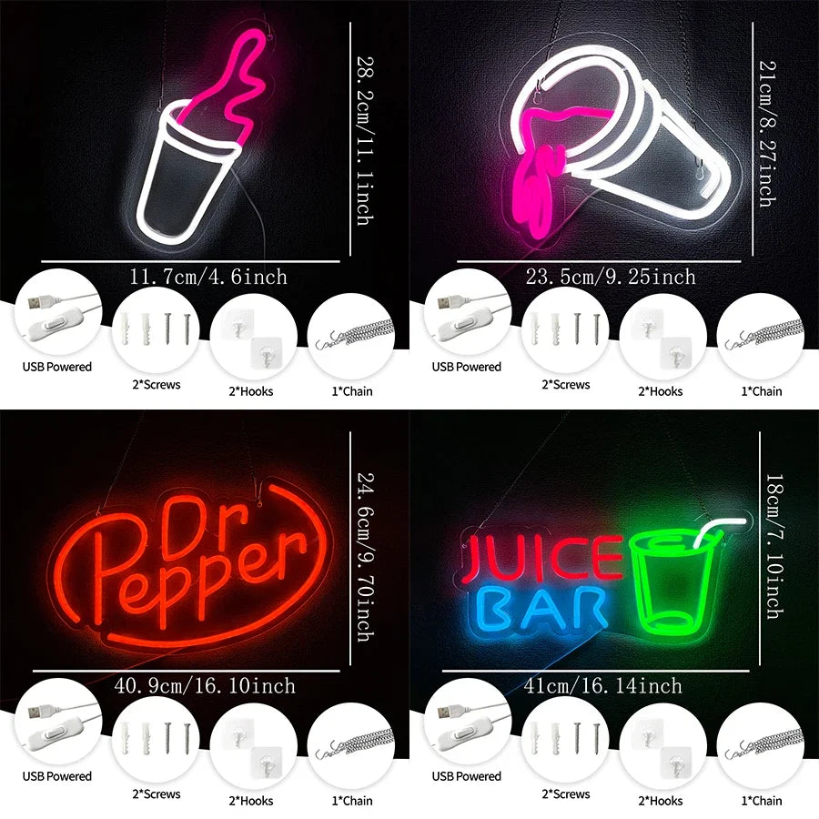 Beverage Series Neon Signs, Business Wall Lamp On Shop Wall, Usb Powered, Used For Decor Of Clubs, Cafes, Bars And Restaurants.