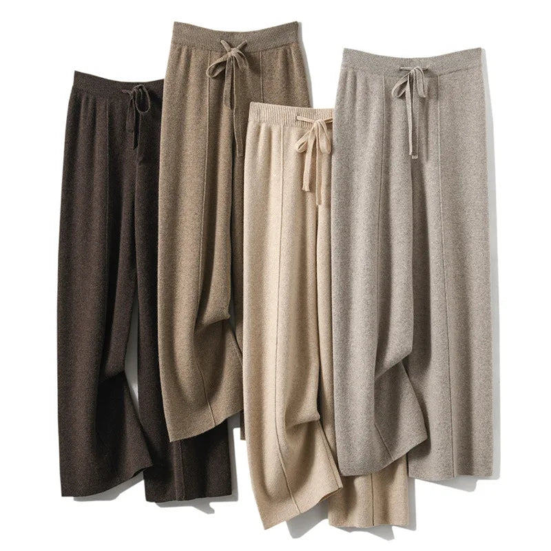 Women's High waisted warm knit wide leg straight leg pants for women, solid color loose wide leg pants