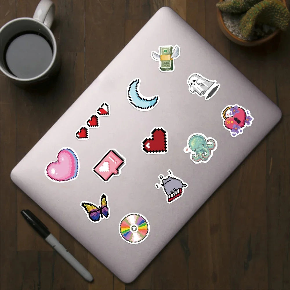 10/30/65PCS INS Style Cute Pixel Cartoon Aesthetic Stickers Laptop Phone Scrapbook Notebook DIY Luggage Graffiti Sticker Kid Toy