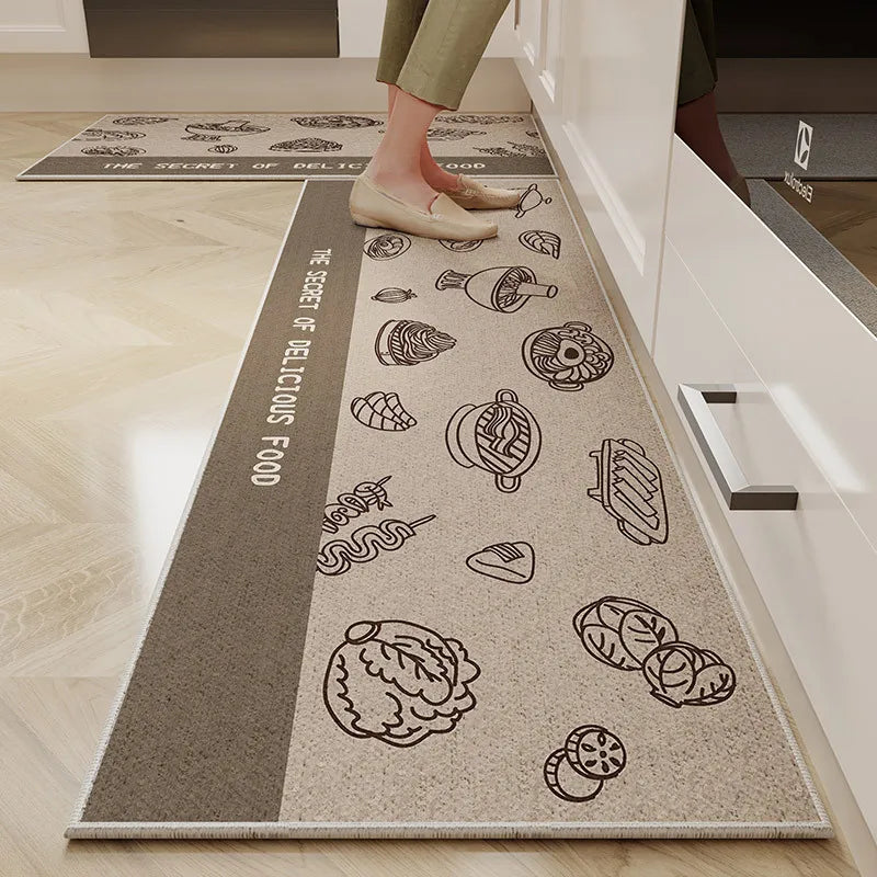 VIKAMA 1/2PC Cartoon Easy To Manage Kitchen Floor Mat Home Long Crystal Velvet Carpet Dirt Resistant and Non-Slip Floor Mat