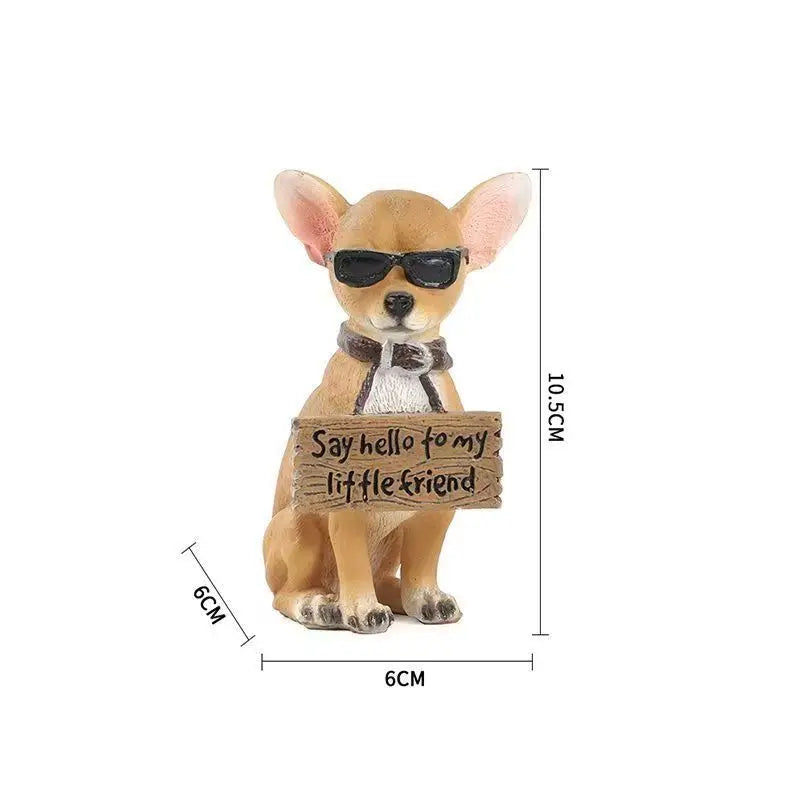 Chihuahua Dog Statue Figurine 10.5cm Hand-Painted Realistic Cute Resin Animal Sculpture Home Desk Shelf Decor Gift for Pet Lover