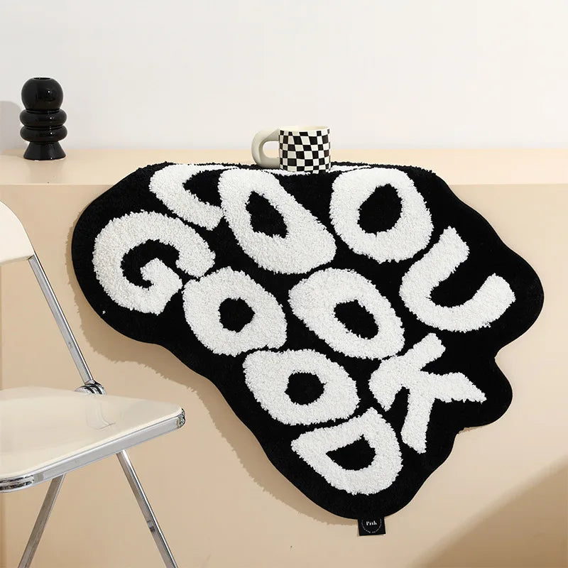 VIKAMA Irregular Letter Floor Mats, Soft And Anti-Slip Faux Cashmere Area Carpets, Bedroom Chair Floor Mats, Home Decoration