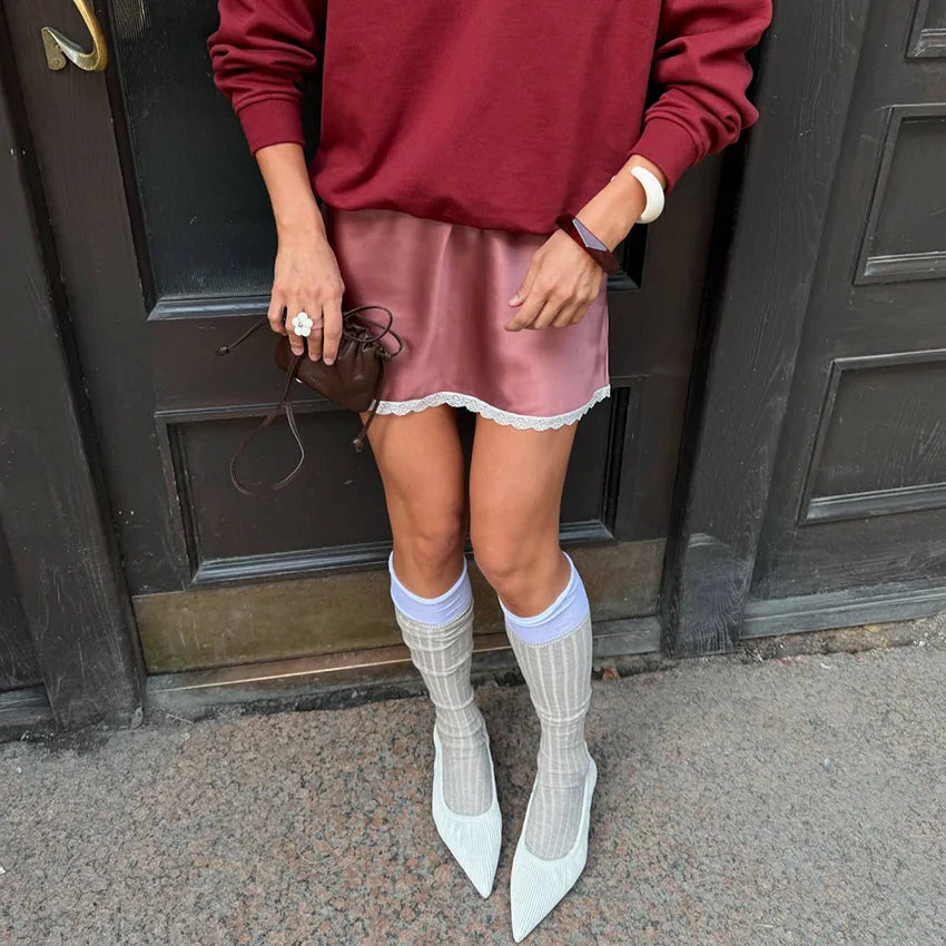 Linad Summer Sexy Satin White Mini Skirts For Women Street Chic Red High Waist Skirt Casual Slim Elastic Waist Skirt Female 2025