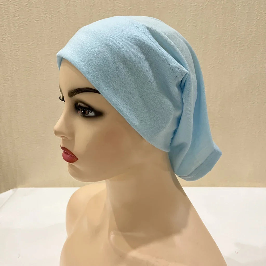 H065 plain tube hats Muslim Turban Pure Color Stretch Inner Hijabs For Caps Ready To Wear Women Head Scarf Under Hijab Bonnet