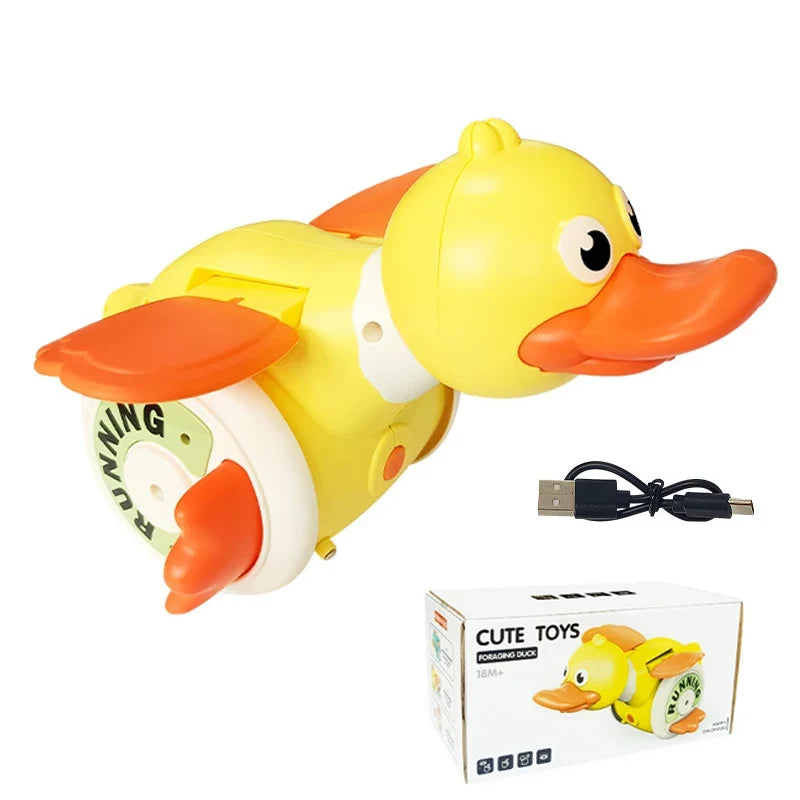 Kid Electric Rotating Duck Simulated Foraging Free Rotation Duck Sound&Light Music Tummy Time Toys Crawling Toys Educational Toy