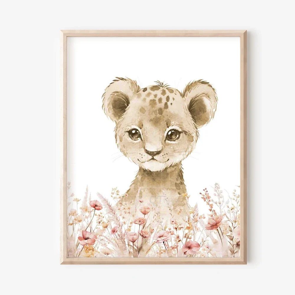 Nordic Modern pink Cute Animal Elephant Giraffe Cat Prints Canvas Painting Poster For Living Room Play Room Kids Room Home Decor
