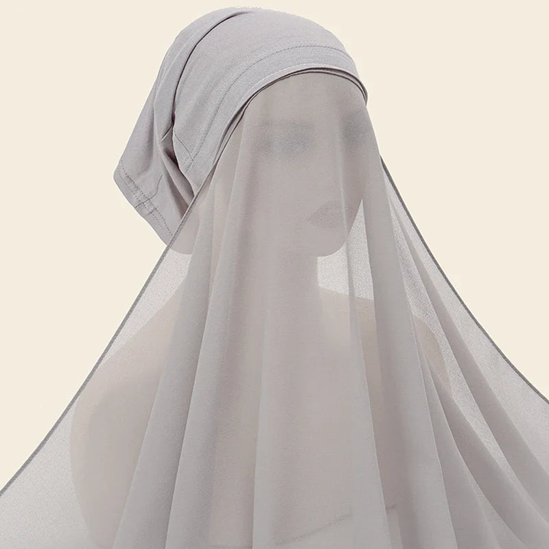 New Plain Instant Hijab Bubble Chiffon With Modal Tube Cap Set Muslim Woman Hijab Innerscarf Casual Long Scarf Islamic Turban
