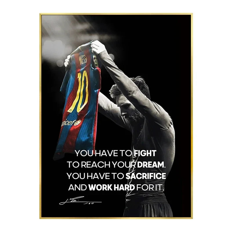 Football Soccer Star Messi Ronaldo Poster Motivational Quotes Decorative Paintings Canvas Wall Art Pictures Bedroom Home Decor