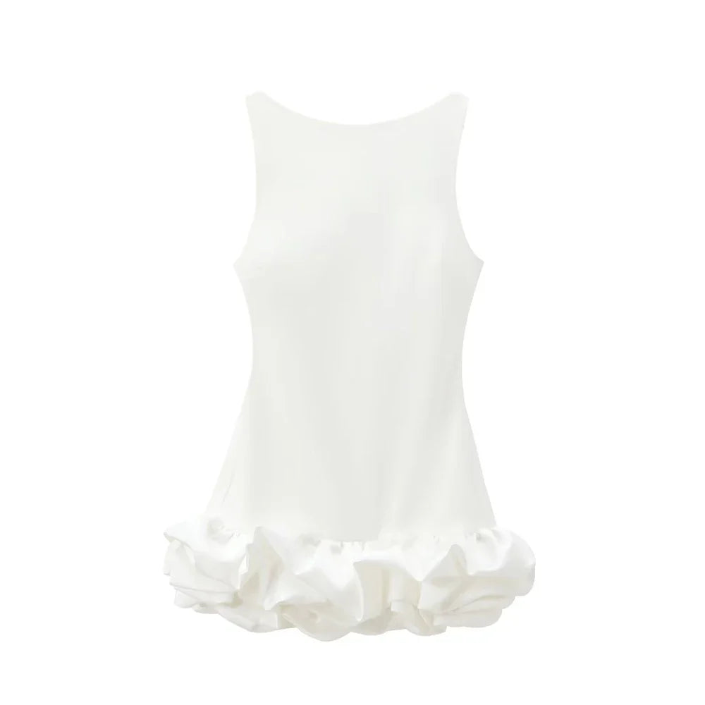 Women's Patchwork Voluminous Mini Dress, O-Neck, Backless With Zipper, Female Dresses, Sexy Fashion