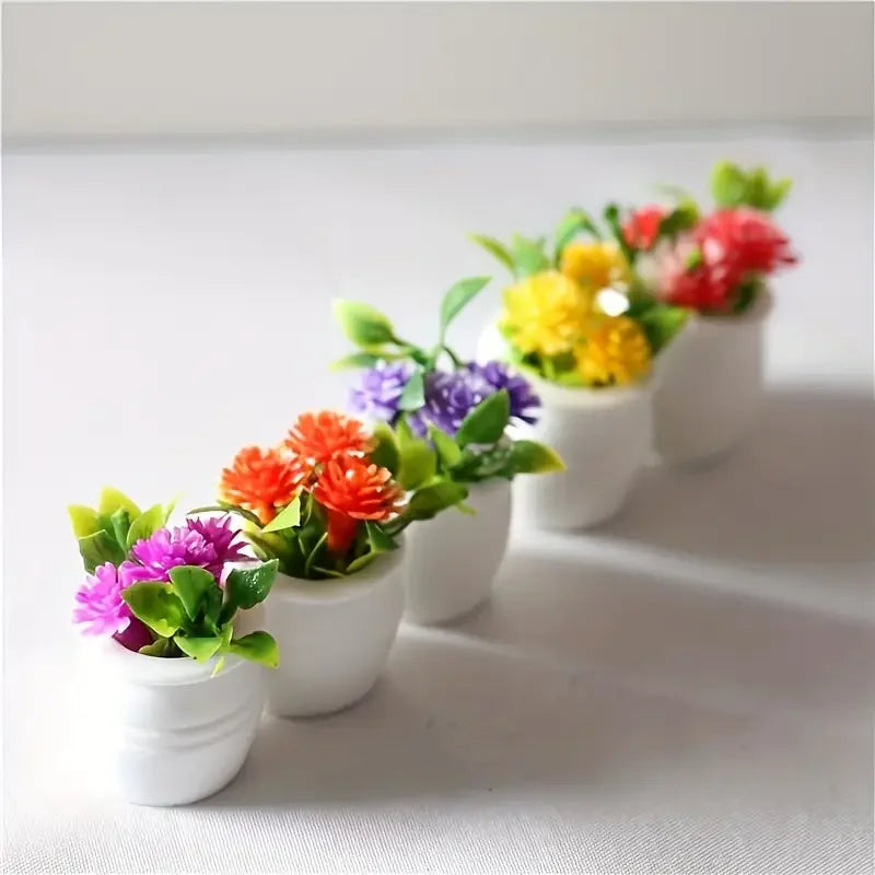 5pcs Mini Flower Pot Decorations Dollhouses Vibrant Artificial Flowers Home Decor Car Mini Flower Pots Holiday Gifts Party Favor