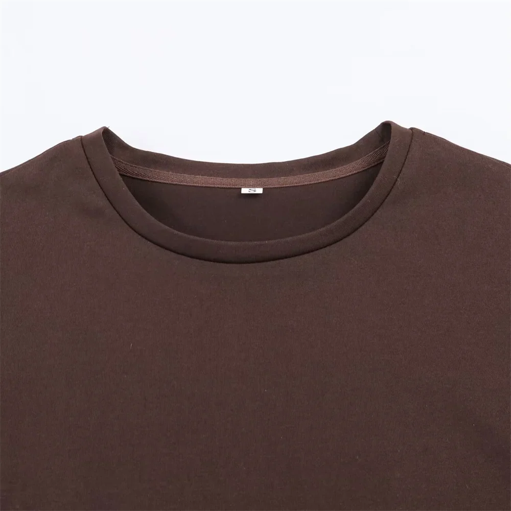 2025 Winter New Product Women's Slim Straight Round Neck Short Sleeve Asymmetric Hemp Splicing Lace T-shirt