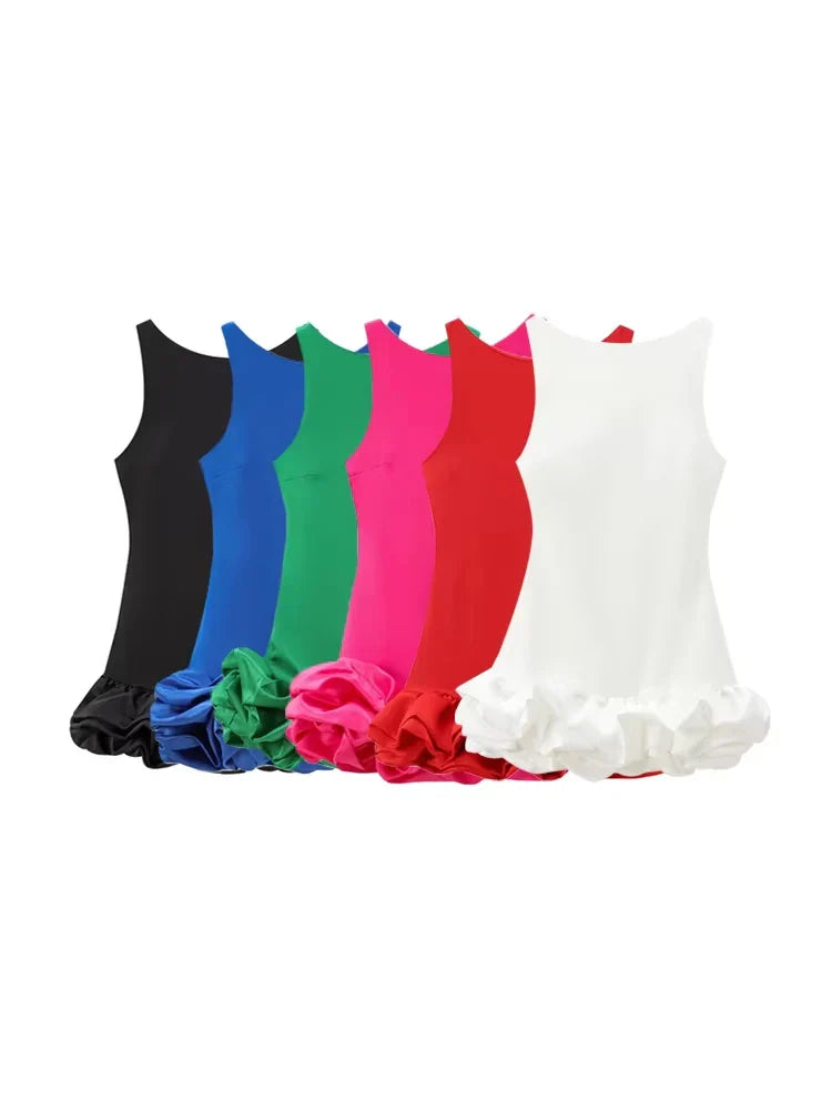 Women's Patchwork Voluminous Mini Dress, O-Neck, Backless With Zipper, Female Dresses, Sexy Fashion