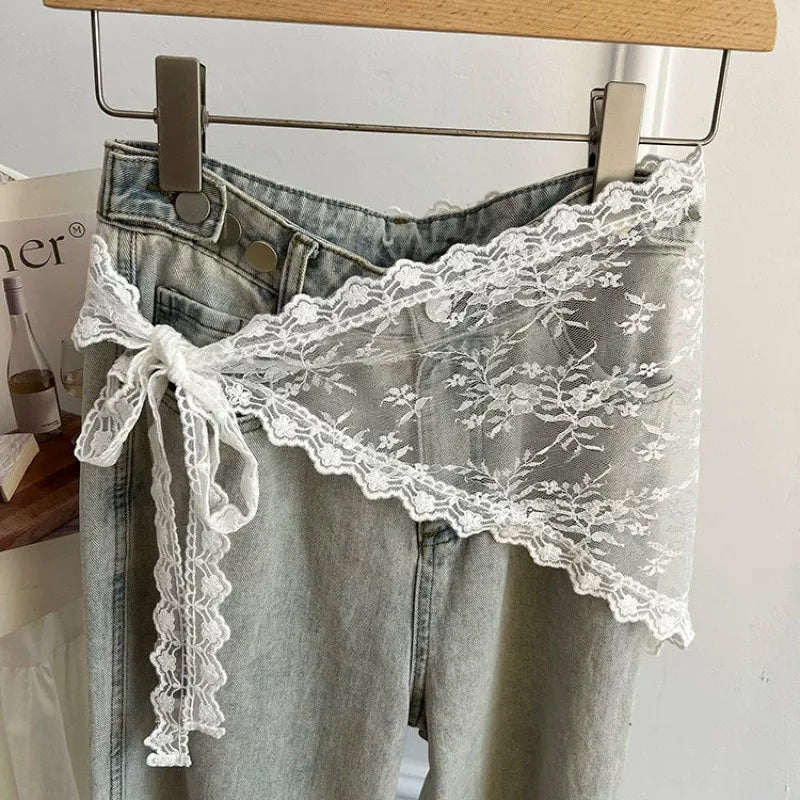 INS Blogger Lace Layered Gauze Skirt Y2k Streetwear Apron Wrap Skirt Lace Up Matching Pants Spicy Girl Stacked Y2k Wrap Skirt