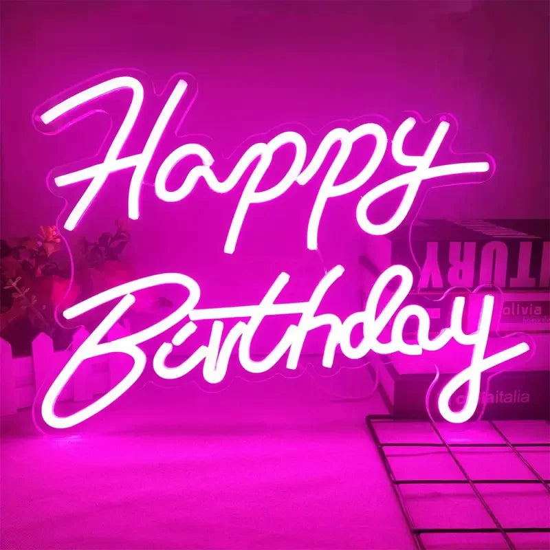 Happy Birthday Neon Sign Neon Happy Birthday Sign for Wall Decor Wall Neon Sign with Dimmable Switch Birthday Party Supplies