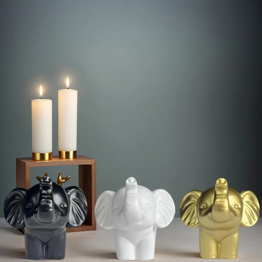 Nordic Style Black and White Golden Elephant Figurine, Auspicious Meaning Home Decoration Item, Stylish and Exquisite Decoration for Living Room and Study, Conveying a Warm Atmosphere