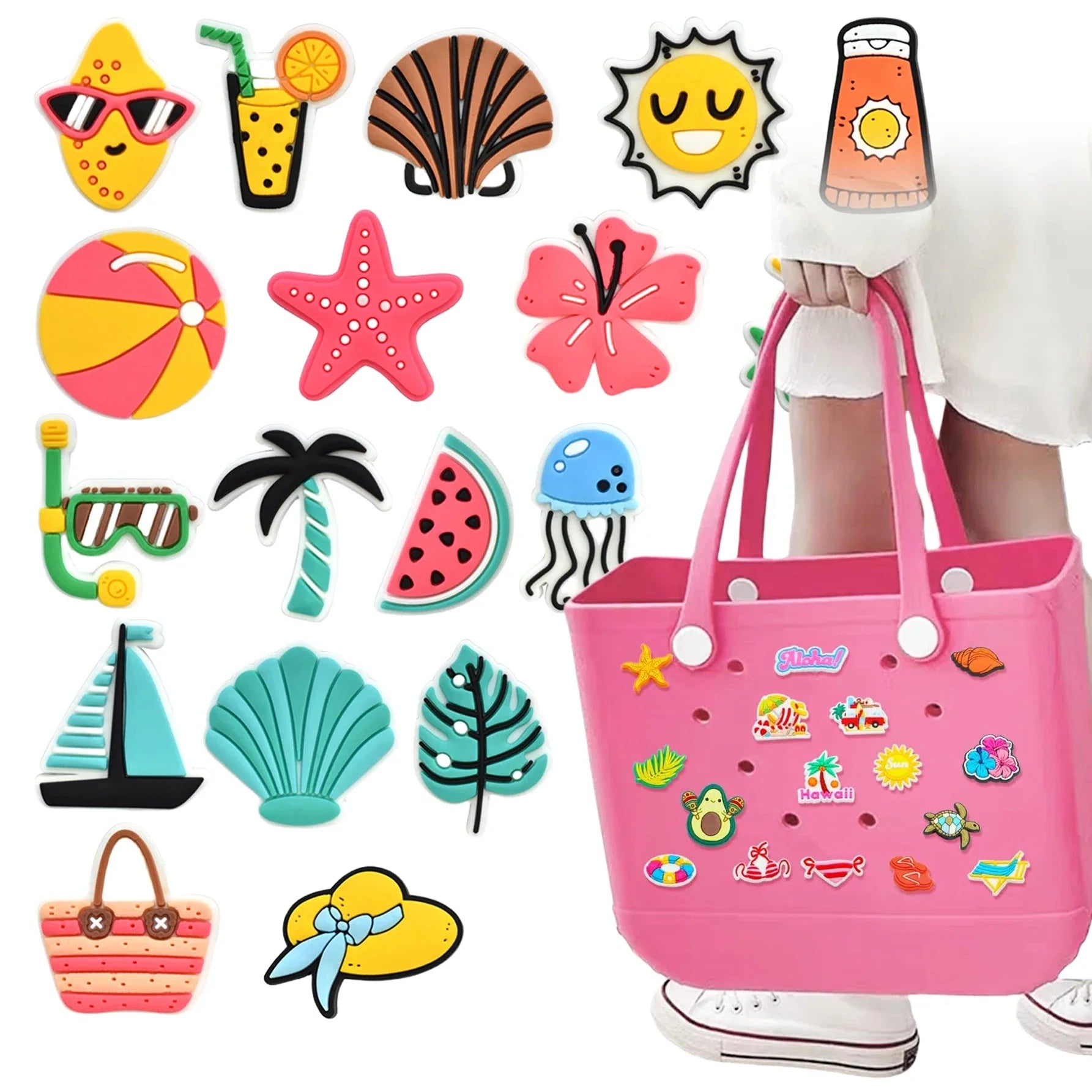 18pcs Lovely Bags Accessories Rubber Summer Decoration Women Beach Bag Tote Handbag Random Pairing Decorative Buckles Inser