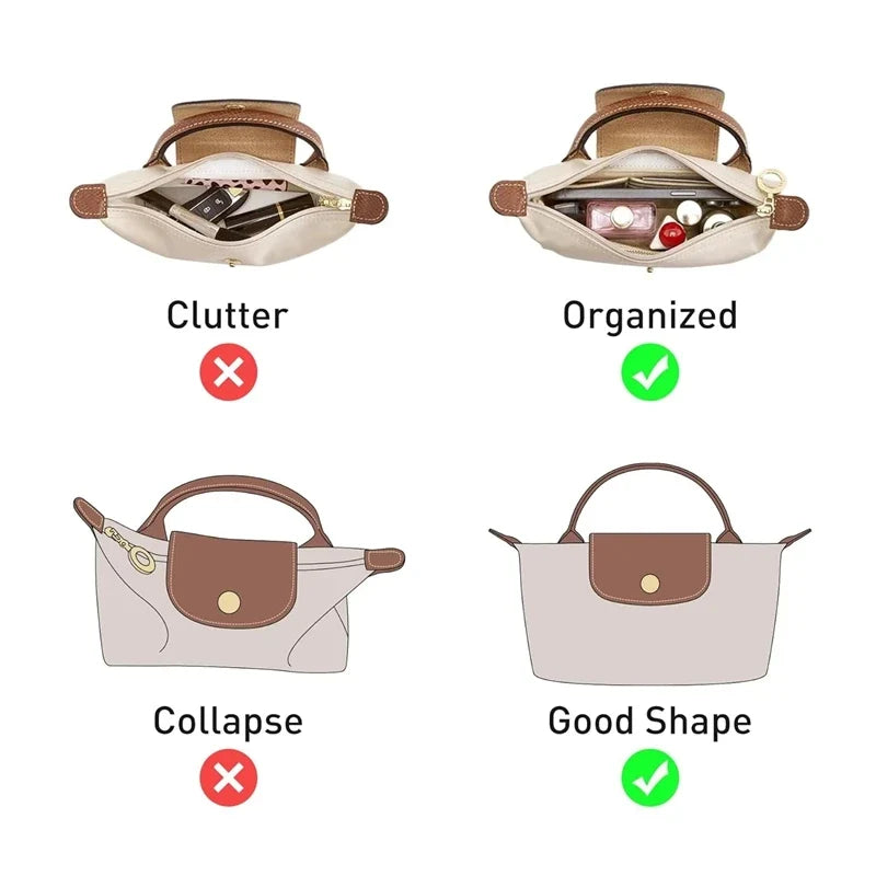 Bag Organizer for Longchamp Small Tote Bag Timid Bags Storage & Finishing Inner Liner Handbags Insert Organizer Fit Mini Size