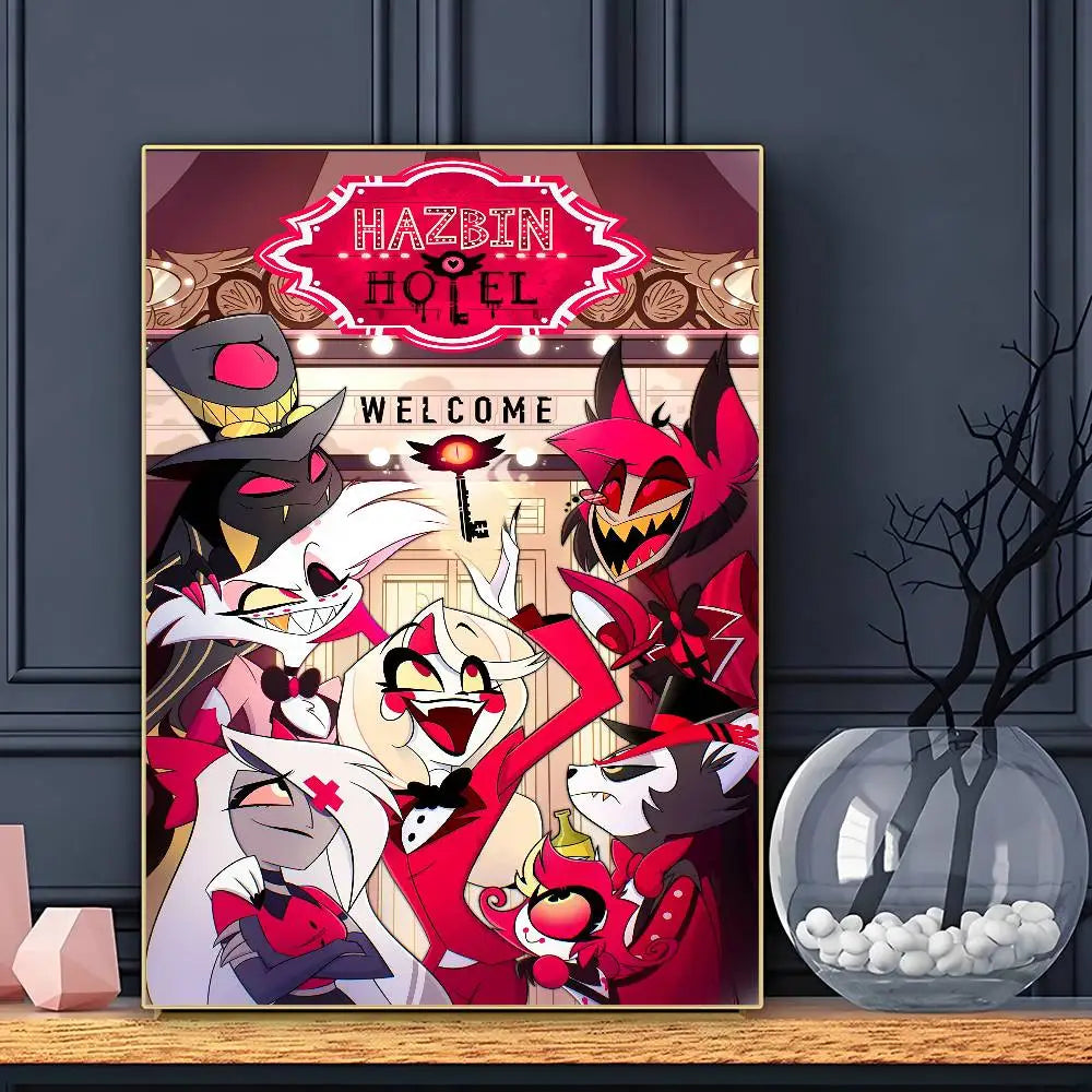 Cartoon H-Hazbin H-Hotel Plot Comedy Poster Sticky Wall Art Printing Waterproof Home Living Bed Room Bar Aesthetic Decor