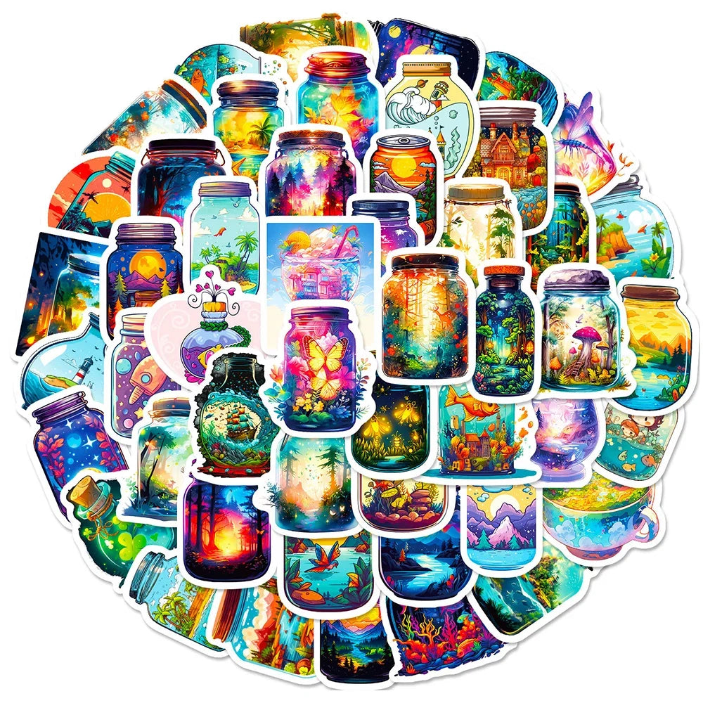 10/30/50PCS INS Style Bottle World Cartoon Aesthetic Stickers Laptop Phone Suitcase Notebook Decoration Sticker Decals Kids Toys