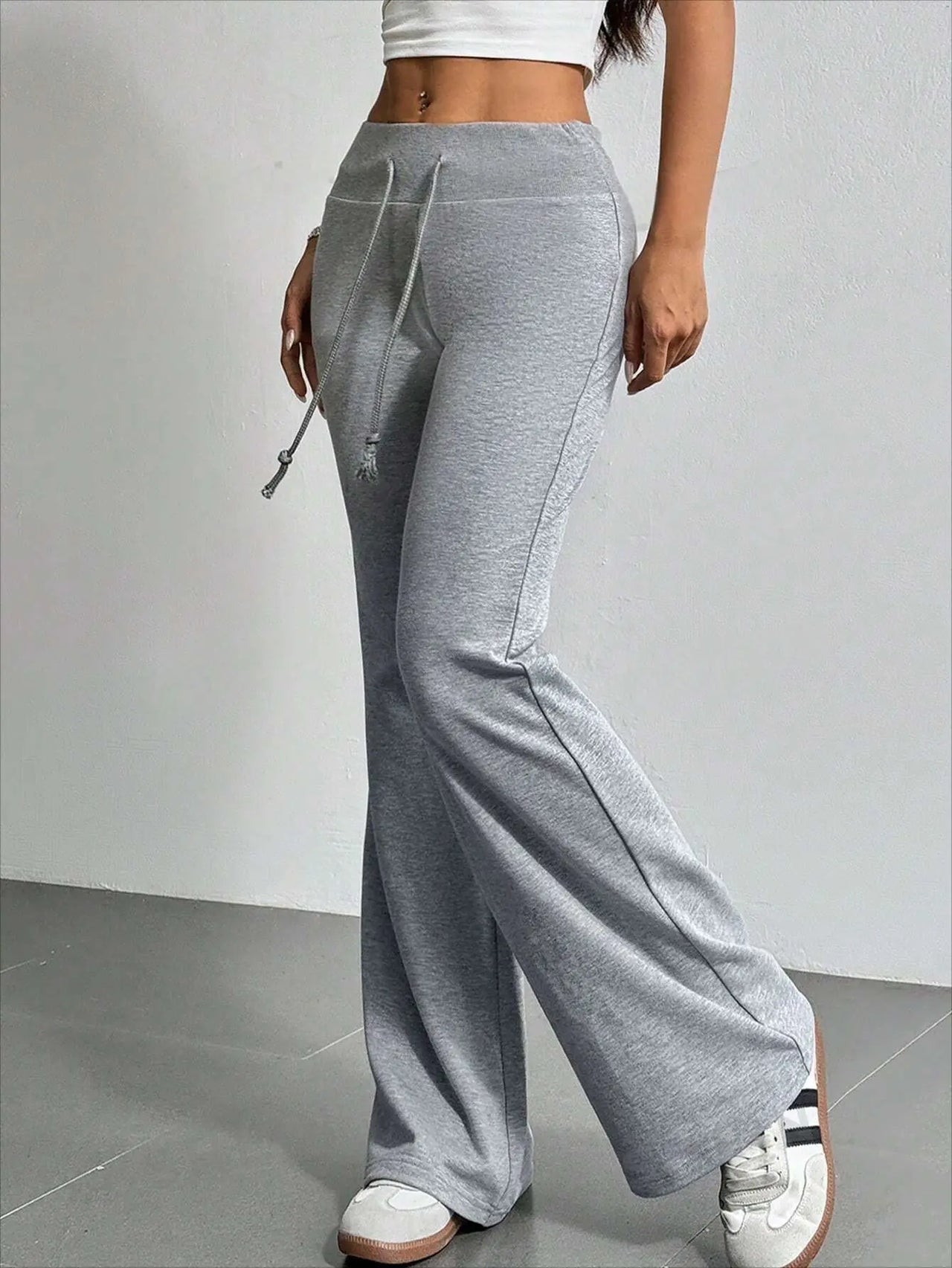 Spring and summer new solid color drawstring women's bell bottom pants for casual and fashionable wear