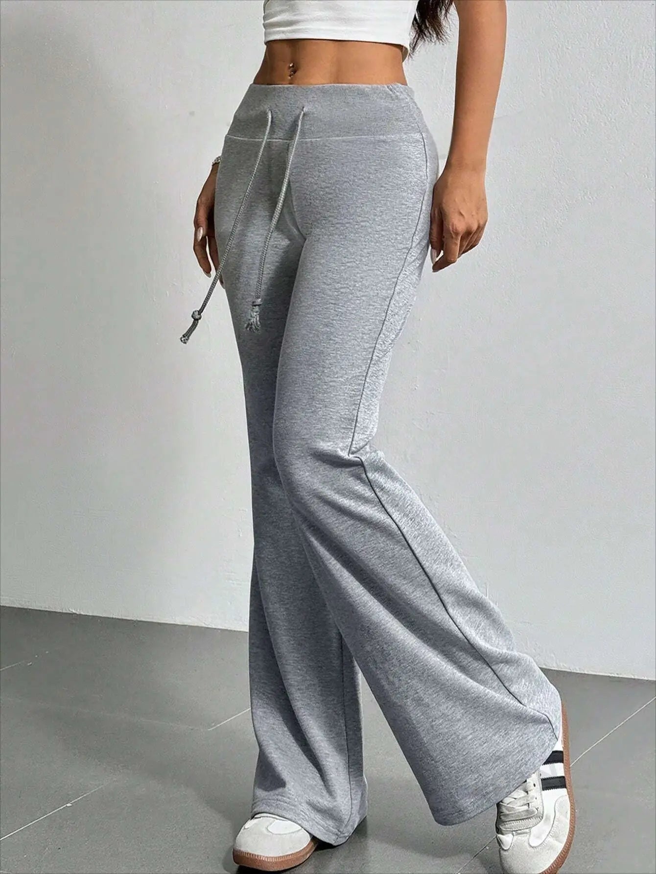 Spring and summer new solid color drawstring women's bell bottom pants for casual and fashionable wear