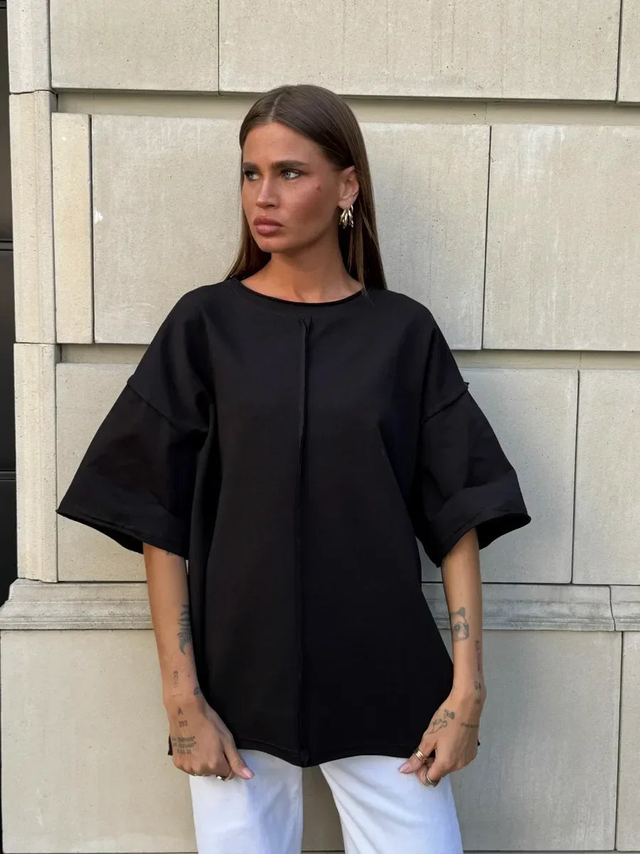 Hirsionsan Summer Casual Oversized T-shirts Women 100% Cotton Pink Loose Tees 2025 New Cusual Solid O Neck Female Aesthetic Tops