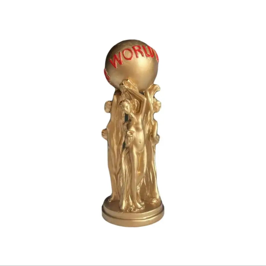 1 Piece of Light Luxury Three-Person Ball-Holding Art Ornament, Golden Texture, Ball Engraved with the World Is Yours, Inspirational Atmosphere Display Piece for Living Room Tabletop