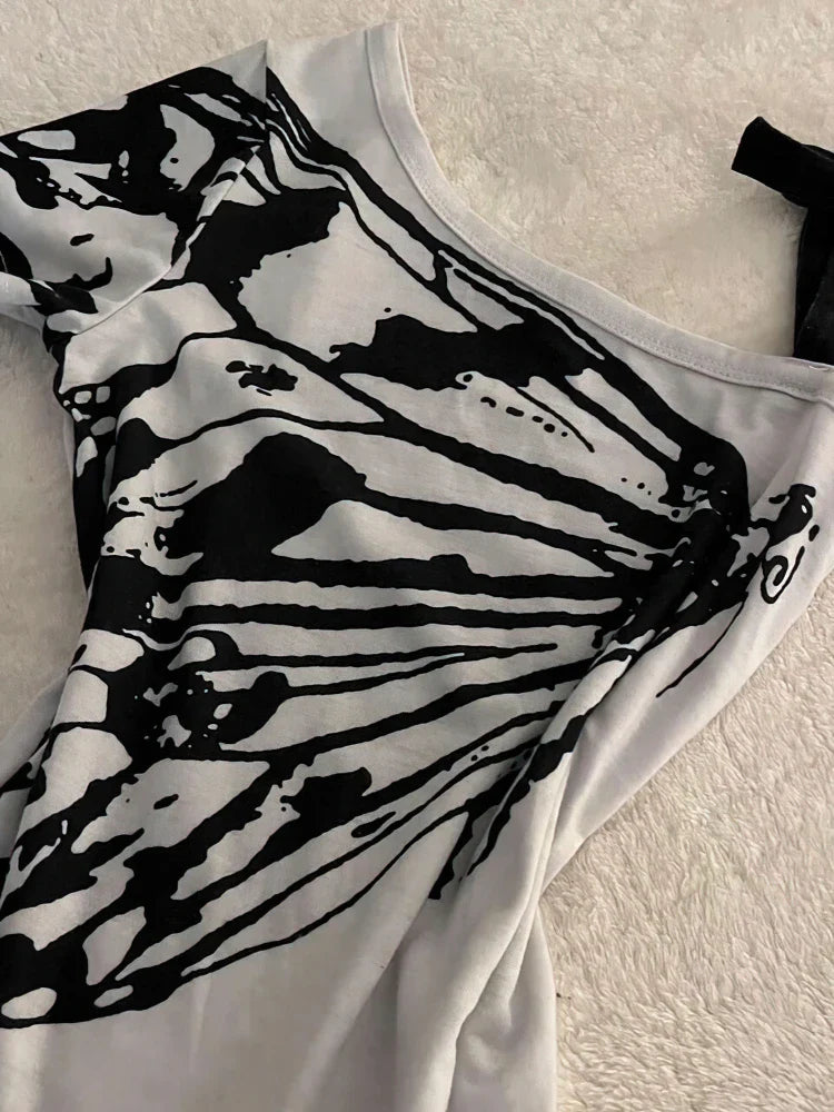 Sexy Off shoulder Summer T shirt Women Korean Harajuku Aesthetic Print Short sleeve Body Tops Female Tees Cotton Front Bow Tied