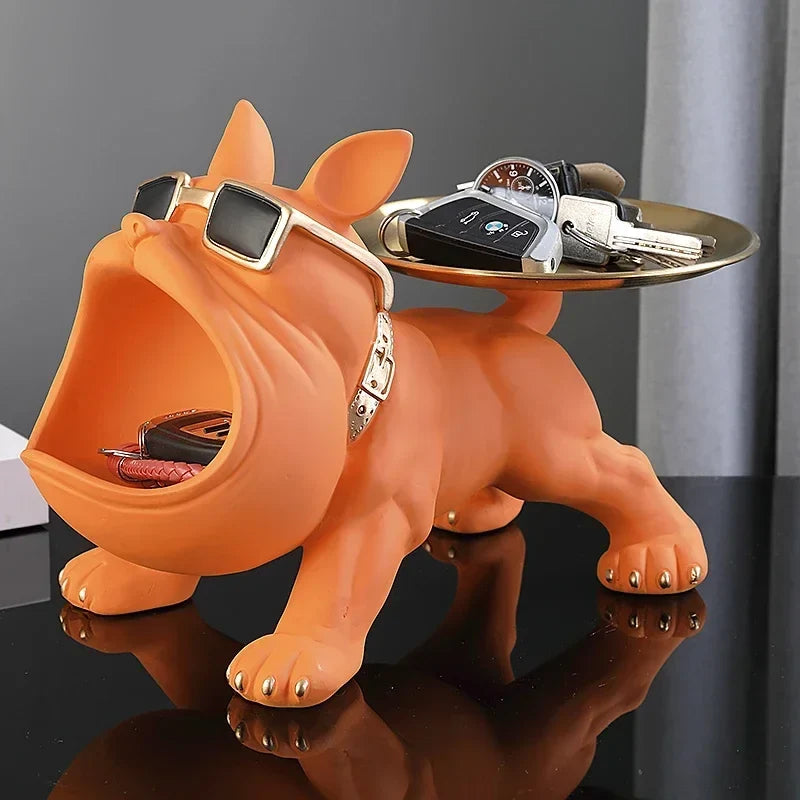 30cm/11.8inch Home Decor Bulldog Figurine Dog Statue Key Storage Box Animal Ornament Resin Craft Art Figurine Puppy Sculpture