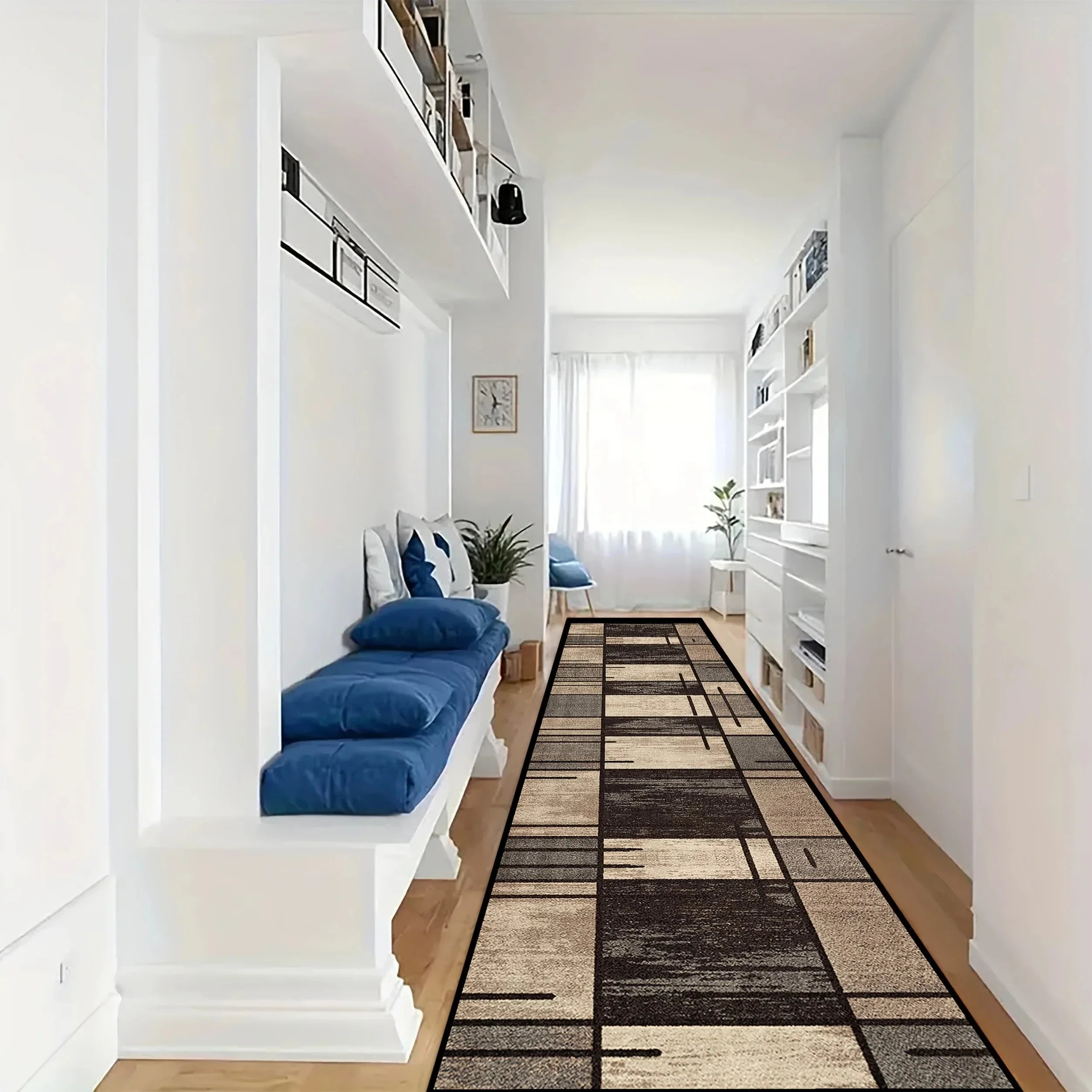 VIKAMA Simple Check Pattern Floor Mat For Kitchen, Corridor, Long Floor Pad, Anti-Slip And Easy To Clean Home Decoration